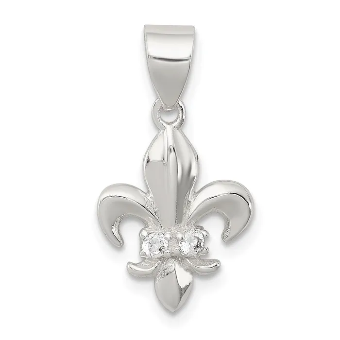 TreasureFineJewelers Necklaces Sterling Silver CZ Fleur De Lis Pendant