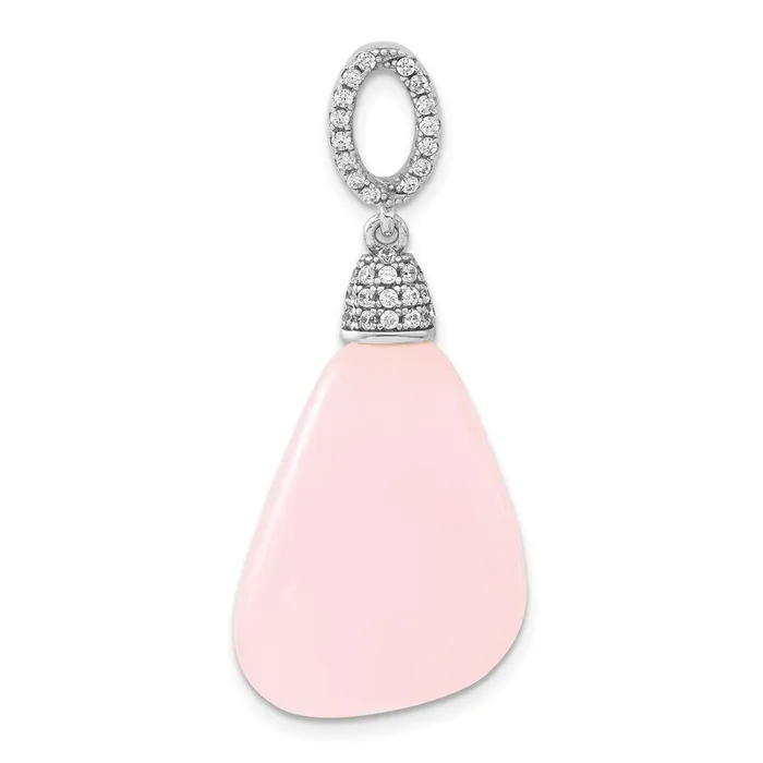 TreasureFineJewelers Necklaces Sterling Silver CZ Pink Glass Pendant