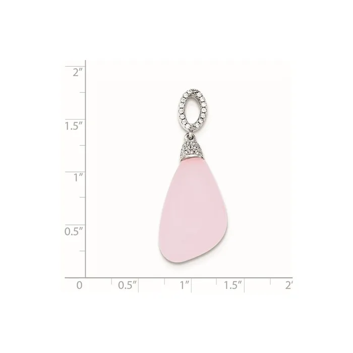 TreasureFineJewelers Necklaces Sterling Silver CZ Pink Glass Pendant
