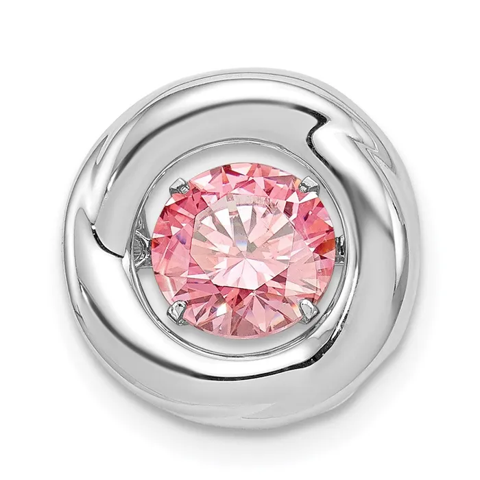 TreasureFineJewelers Necklaces Sterling Silver Platinumplated Polished Vibrant Pink CZ Circle Pendant TreasureFineJewelers Necklaces Sterling Silver Platinumplated Polished Vibrant Pink CZ Circle Pendant