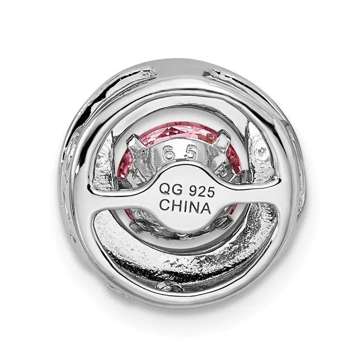 TreasureFineJewelers Necklaces Sterling Silver Platinumplated Polished Vibrant Pink CZ Circle Pendant