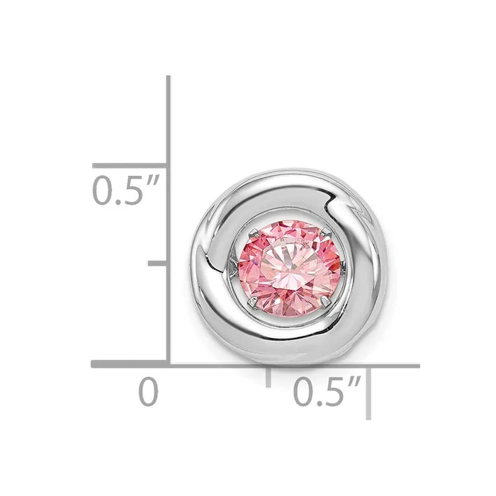 TreasureFineJewelers Necklaces Sterling Silver Platinumplated Polished Vibrant Pink CZ Circle Pendant