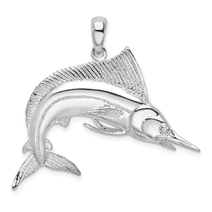 TreasureFineJewelers Necklaces Sterling Silver Polished and Satin Striped Marlin Pendant TreasureFineJewelers Necklaces Sterling Silver Polished and Satin Striped Marlin Pendant