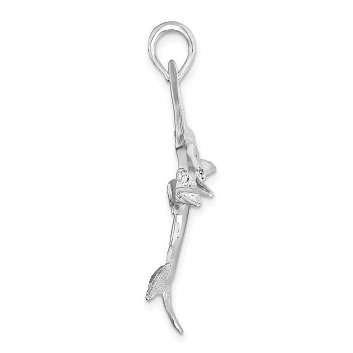 TreasureFineJewelers Necklaces Sterling Silver Polished and Satin Striped Marlin Pendant