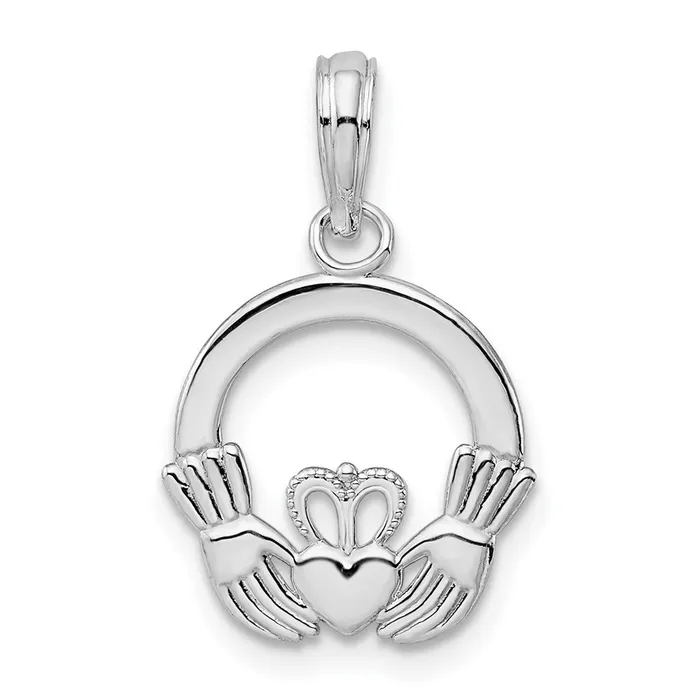 TreasureFineJewelers Necklaces Sterling Silver Polished Claddagh Circle Pendant TreasureFineJewelers Necklaces Sterling Silver Polished Claddagh Circle Pendant