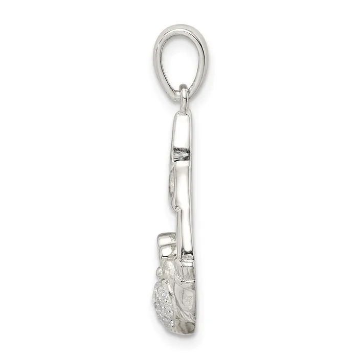 TreasureFineJewelers Necklaces Sterling Silver Polished CZ Claddagh wTrinity Knot Pendant