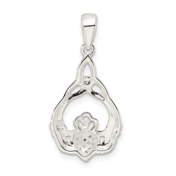 TreasureFineJewelers Necklaces Sterling Silver Polished CZ Claddagh wTrinity Knot Pendant