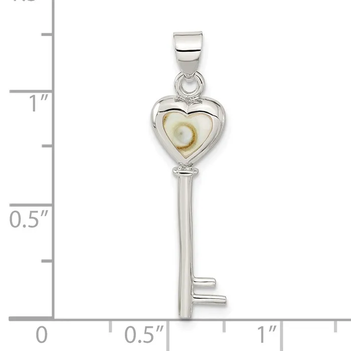 TreasureFineJewelers Necklaces Sterling Silver Polished Shiva Eye Heart Key Pendant