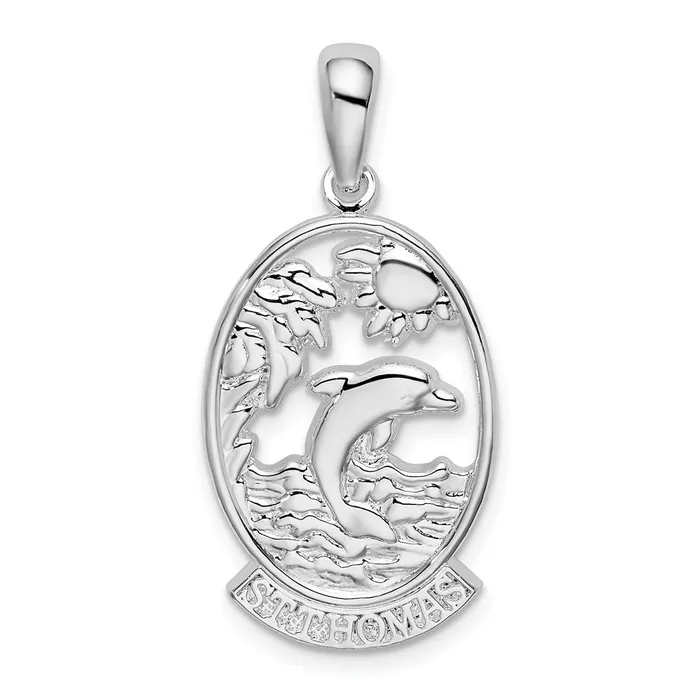 TreasureFineJewelers Necklaces Sterling Silver Polished St Thomas Dolphin Sunset Pendant TreasureFineJewelers Necklaces Sterling Silver Polished St Thomas Dolphin Sunset Pendant