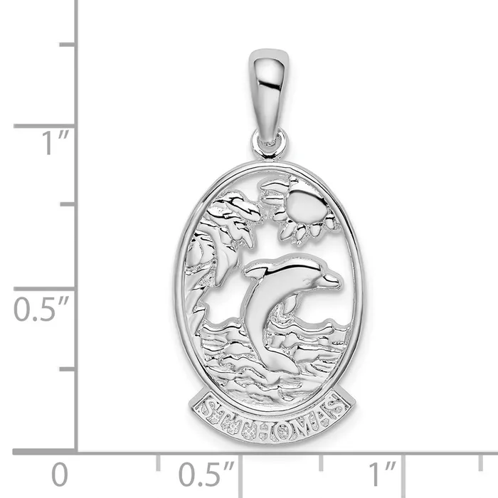 TreasureFineJewelers Necklaces Sterling Silver Polished St Thomas Dolphin Sunset Pendant