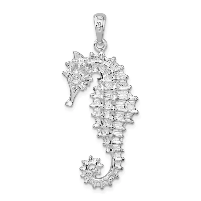 TreasureFineJewelers Necklaces Sterling Silver Polished Textured 3D Seahorse Pendant