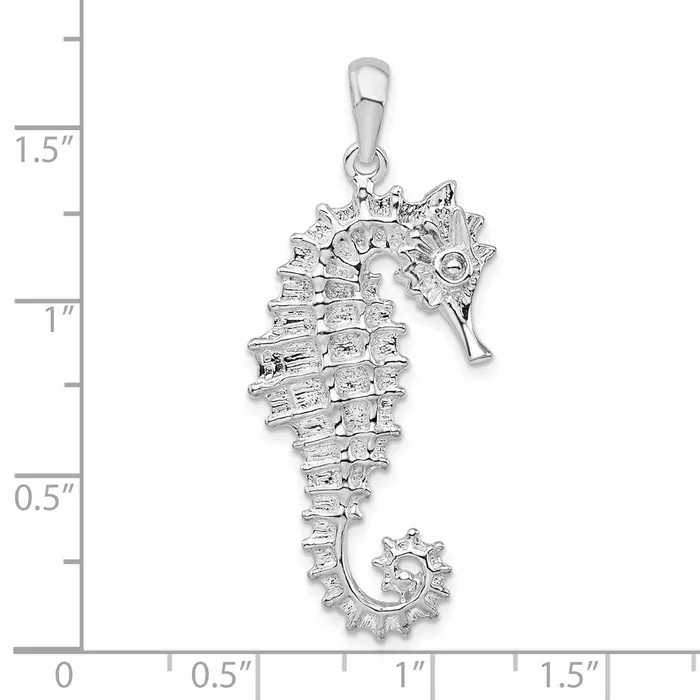 TreasureFineJewelers Necklaces Sterling Silver Polished Textured 3D Seahorse Pendant