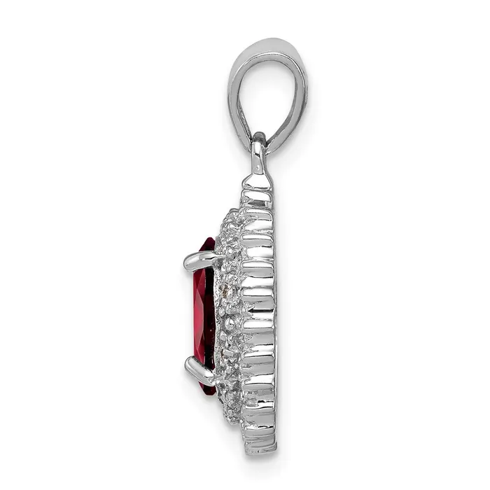 TreasureFineJewelers Necklaces Sterling Silver Rhodium Garnet Diamond Pendant