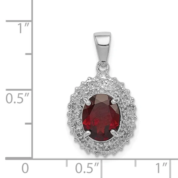 TreasureFineJewelers Necklaces Sterling Silver Rhodium Garnet Diamond Pendant