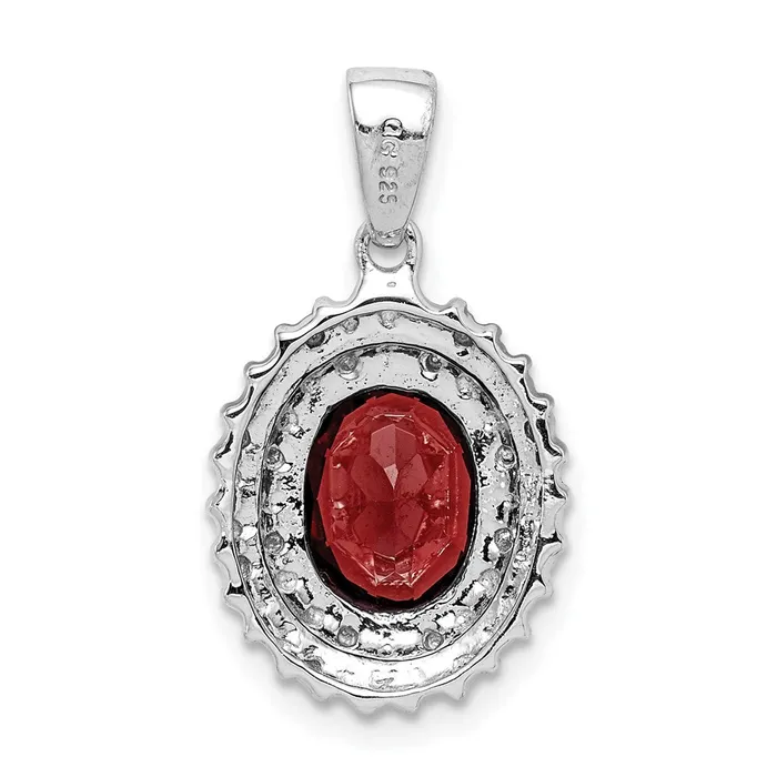 TreasureFineJewelers Necklaces Sterling Silver Rhodium Garnet Diamond Pendant