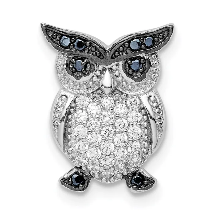 TreasureFineJewelers Necklaces Sterling Silver Rhodiumplated Black and Clear CZ Owl Chain Slide TreasureFineJewelers Necklaces Sterling Silver Rhodiumplated Black and Clear CZ Owl Chain Slide