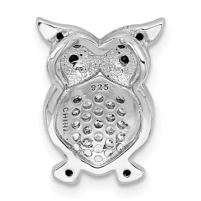 TreasureFineJewelers Necklaces Sterling Silver Rhodiumplated Black and Clear CZ Owl Chain Slide