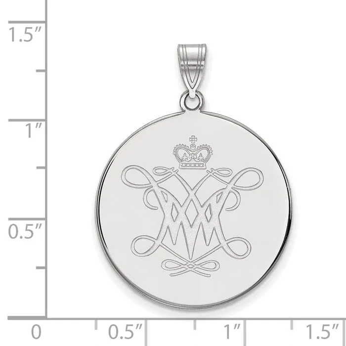 TreasureFineJewelers Necklaces Sterling Silver Rhodiumplated College of William and Mary Extra Large Disc Pendant