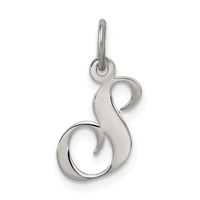 TreasureFineJewelers Necklaces Sterling Silver Rhodiumplated Fancy Script Letter S Initial Charm TreasureFineJewelers Necklaces Sterling Silver Rhodiumplated Fancy Script Letter S Initial Charm