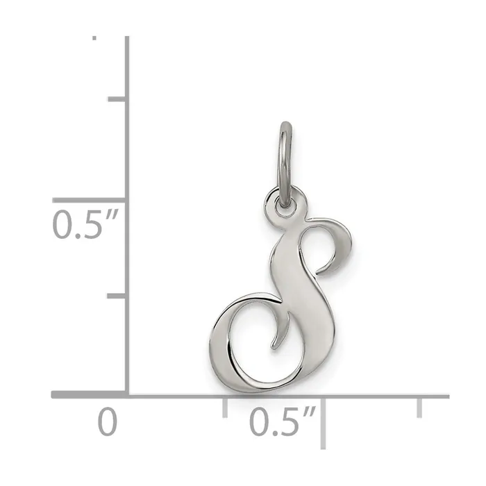 TreasureFineJewelers Necklaces Sterling Silver Rhodiumplated Fancy Script Letter S Initial Charm