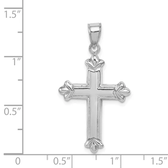 TreasureFineJewelers Necklaces Sterling Silver Rhodiumplated Fleurdelis Cross Pendant