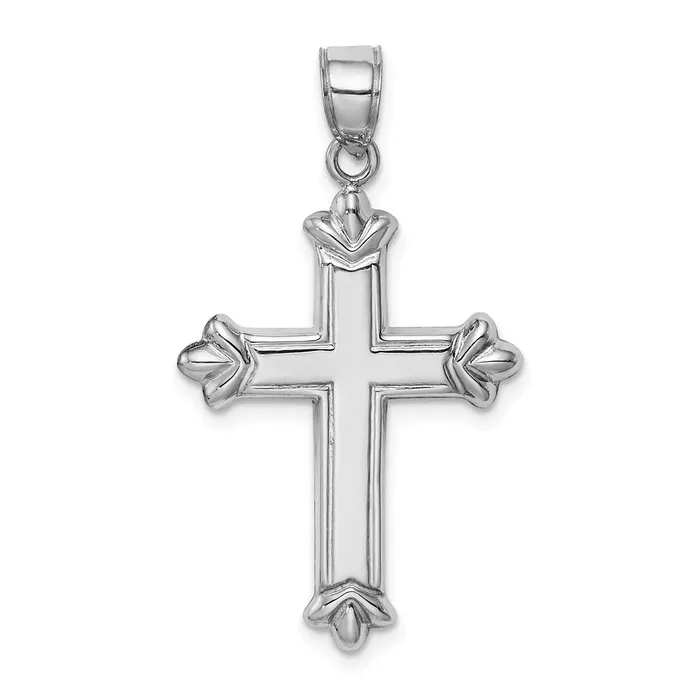TreasureFineJewelers Necklaces Sterling Silver Rhodiumplated Fleurdelis Cross Pendant