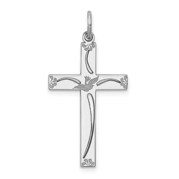 TreasureFineJewelers Necklaces Sterling Silver Rhodiumplated Laser Designed Cross Pendant
