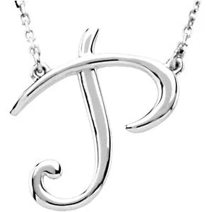TreasureFineJewelers Necklaces Sterling Silver Script Initial P 16 Necklace TreasureFineJewelers Necklaces Sterling Silver Script Initial P 16 Necklace