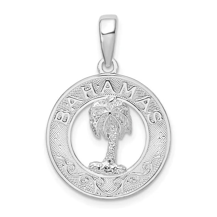 TreasureFineJewelers Necklaces Sterling Silver Textured Bahamas Circle wPalm Tree Pendant TreasureFineJewelers Necklaces Sterling Silver Textured Bahamas Circle wPalm Tree Pendant