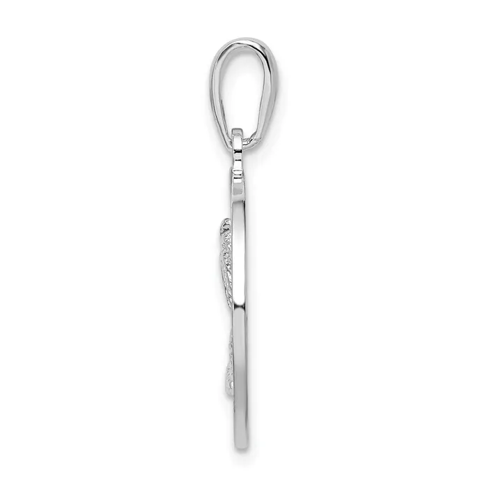 TreasureFineJewelers Necklaces Sterling Silver Textured Bahamas Circle wPalm Tree Pendant