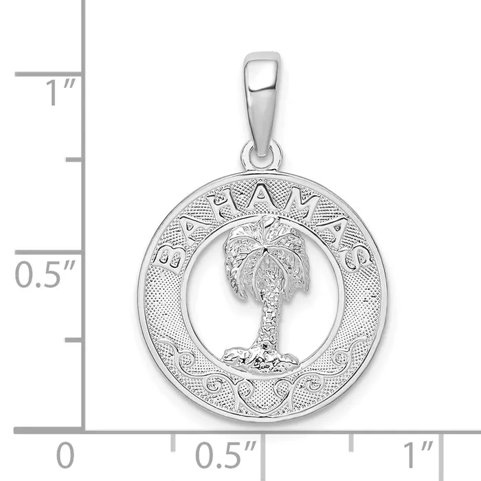 TreasureFineJewelers Necklaces Sterling Silver Textured Bahamas Circle wPalm Tree Pendant