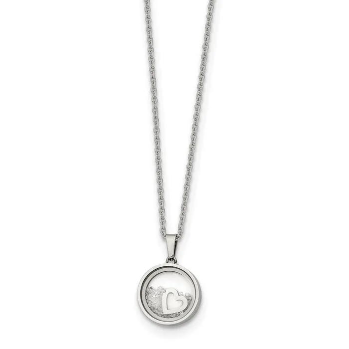 TreasureFineJewelers Stainless Steel Polished Floating Crystal Heart 16in w2in ext Necklace Necklaces TreasureFineJewelers Stainless Steel Polished Floating Crystal Heart 16in w2in ext Necklace Necklaces