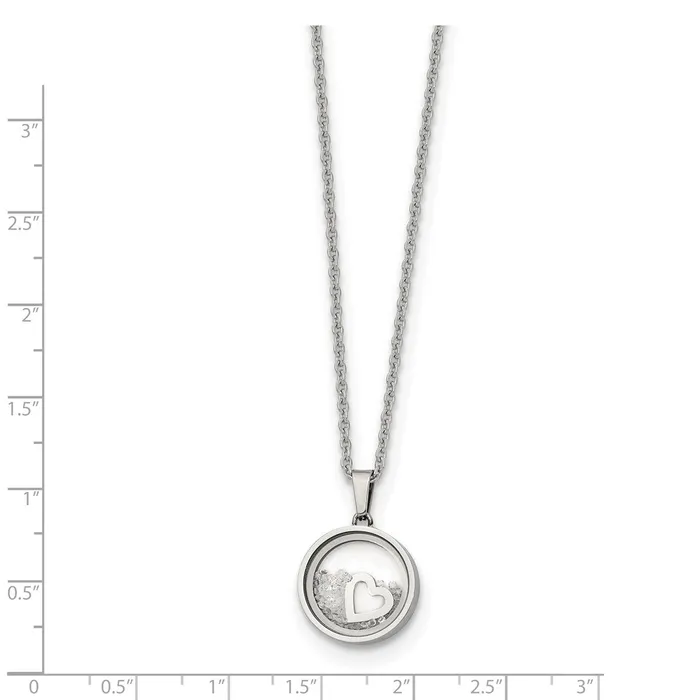 TreasureFineJewelers Stainless Steel Polished Floating Crystal Heart 16in w2in ext Necklace Necklaces