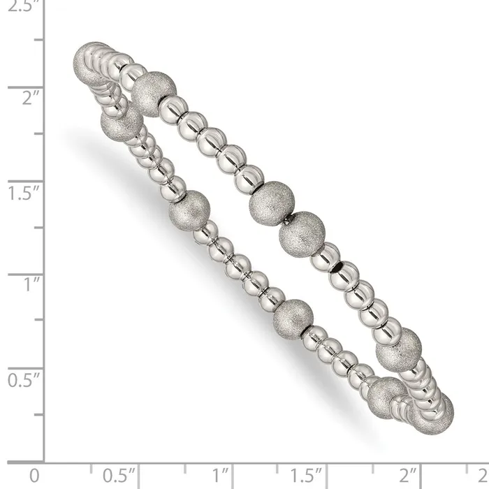 TreasureFineJewelers Stainless Steel Polished Sandblasted Beaded Stretch Bracelet Bracelets