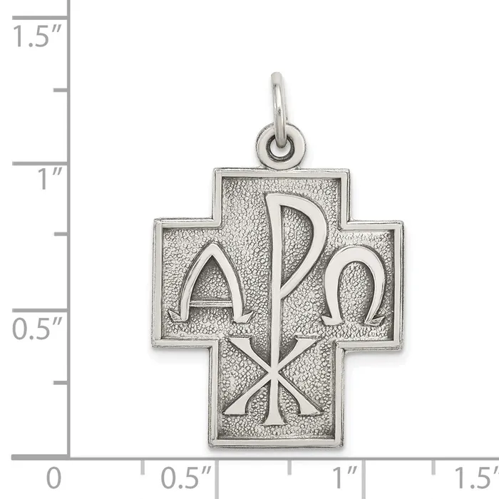 TreasureFineJewelers Sterling Silver Antiqued Alpha Omega Cross Pendant Necklaces