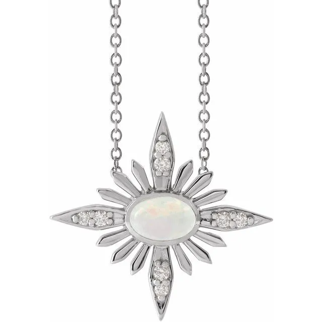 TreasureFineJewelers Sterling Silver Natural White Ethiopian Opal 08 CTW Natural Diamond Celestial 1618 Necklace Necklaces TreasureFineJewelers Sterling Silver Natural White Ethiopian Opal 08 CTW Natural Diamond Celestial 1618 Necklace Necklaces