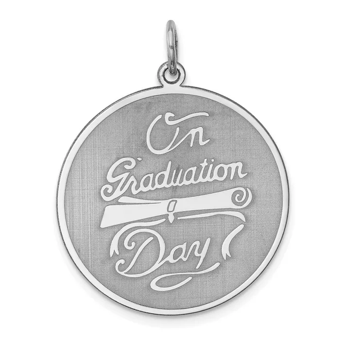 TreasureFineJewelers Sterling Silver Rhodiumplated On Graduation Day Disc Charm Necklaces TreasureFineJewelers Sterling Silver Rhodiumplated On Graduation Day Disc Charm Necklaces