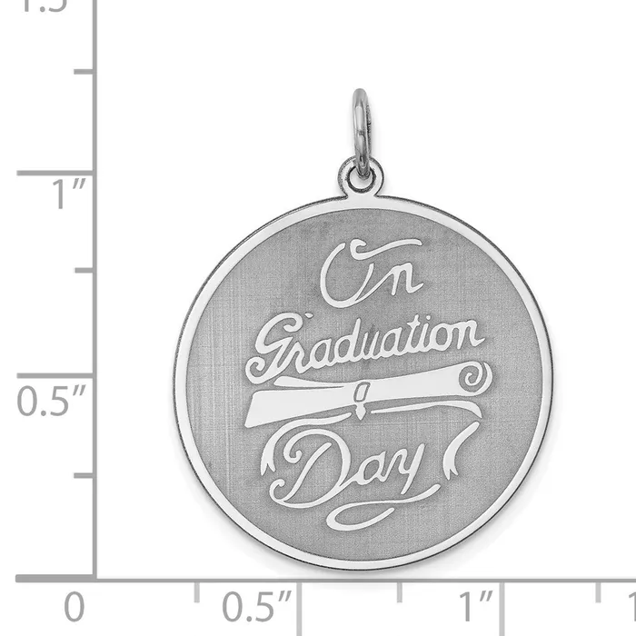 TreasureFineJewelers Sterling Silver Rhodiumplated On Graduation Day Disc Charm Necklaces
