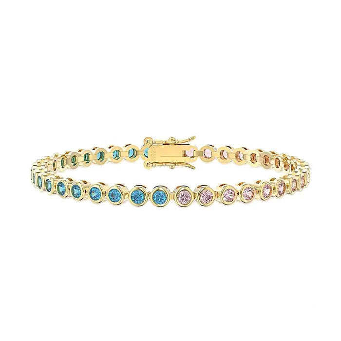 Trendolla Jewelry Bracelets Green and White Shiny Zirconia Tennis Paperclip Chain Bracelet