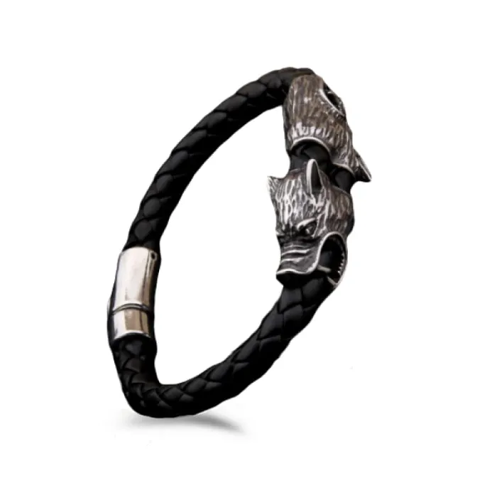 Bracelets Wolf Stuff Mens Leather Wolf Bracelet