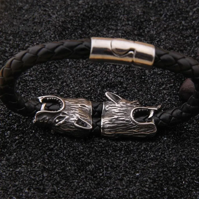 Bracelets Wolf Stuff Mens Leather Wolf Bracelet