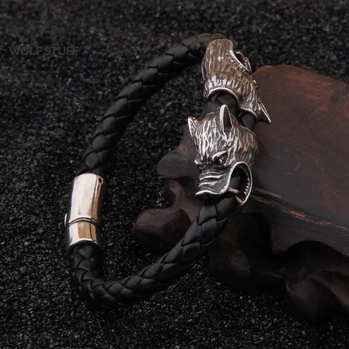 Bracelets Wolf Stuff Mens Leather Wolf Bracelet