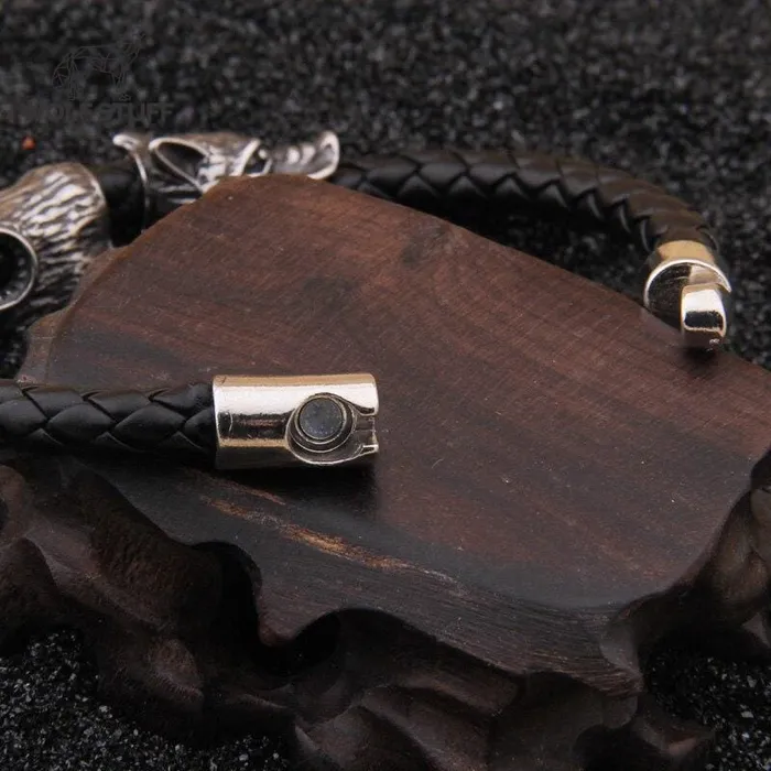 Bracelets Wolf Stuff Mens Leather Wolf Bracelet