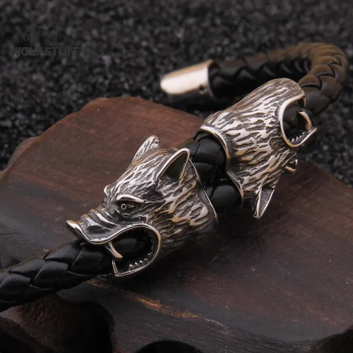 Bracelets Wolf Stuff Mens Leather Wolf Bracelet