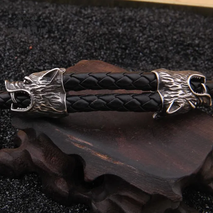 Bracelets Wolf Stuff Mens Leather Wolf Bracelet