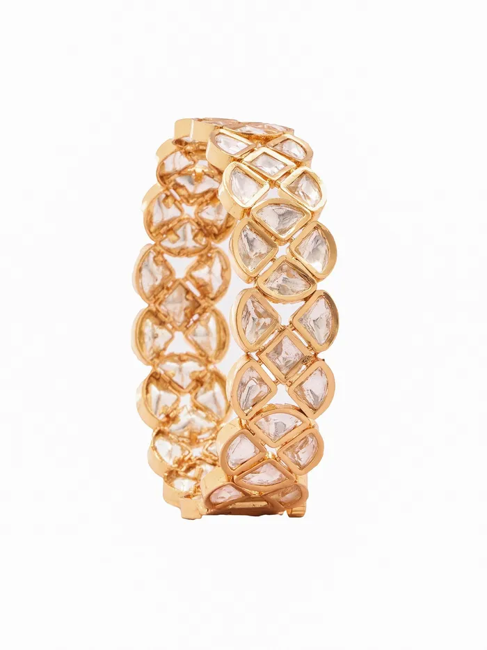 Curio Cottage 18 KT Gold Plated Jadau Kundan Bangle PreStyled Sets