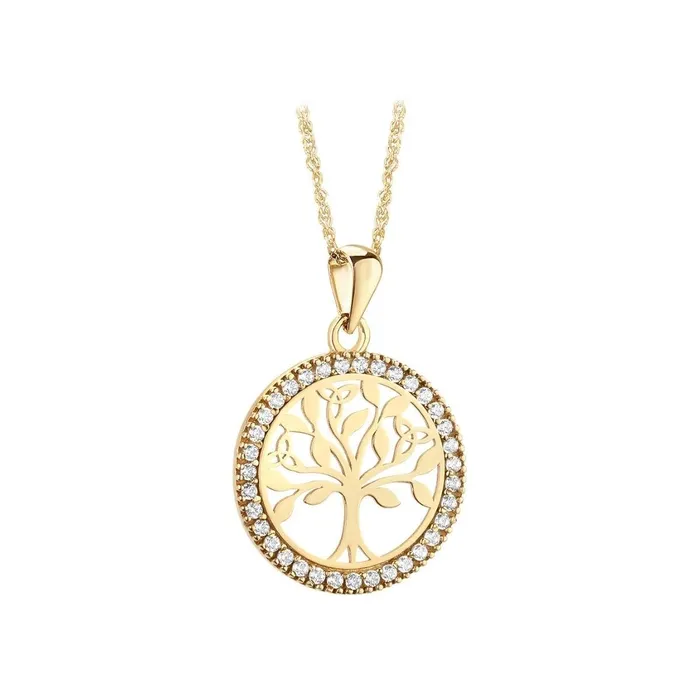 10K Gold CZ Round Celtic Tree of Life Necklace Celtic Collections Necklaces