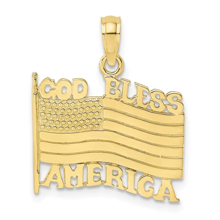 10K Polished Textured God Bless America w Flag CharmWBC10K7259 WB Choice Jewelry Charm Necklaces 10K Polished Textured God Bless America w Flag CharmWBC10K7259 WB Choice Jewelry Charm Necklaces