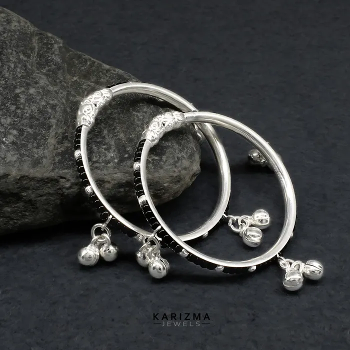 Bracelets Karizma Jewels Real Silver amazing Black Beads Nazariya kids Bangles Bracelet With Jingle Bells Pair Bracelets Karizma Jewels Real Silver amazing Black Beads Nazariya kids Bangles Bracelet With Jingle Bells Pair