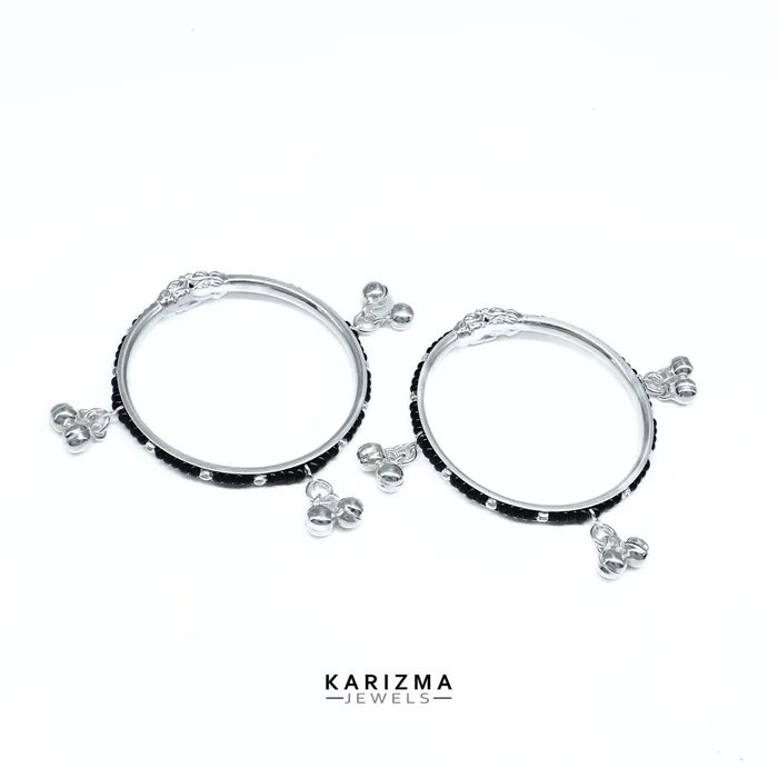 Bracelets Karizma Jewels Real Silver amazing Black Beads Nazariya kids Bangles Bracelet With Jingle Bells Pair